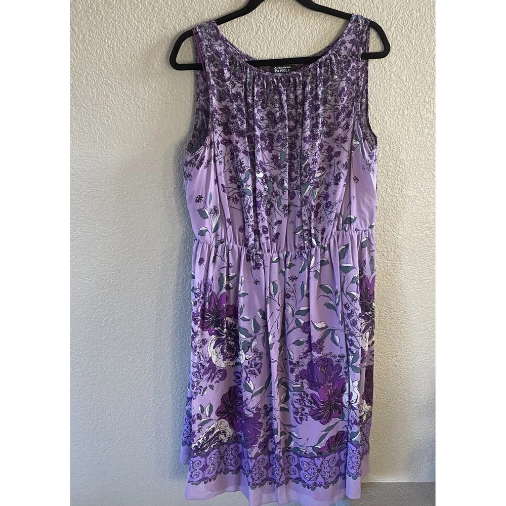 Adrianna Papell Womens Silk Midi Dress Floral Lined 16W  Sleeveless Purple Flowy